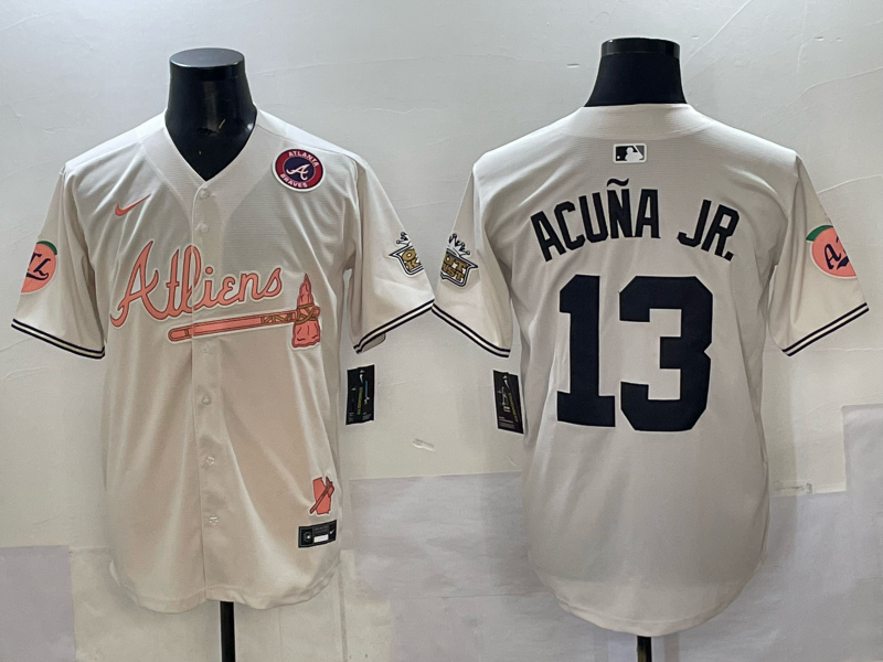 Men Atlanta Braves 13 Acuna Jr white Nike 2025 MLB Jersey 004